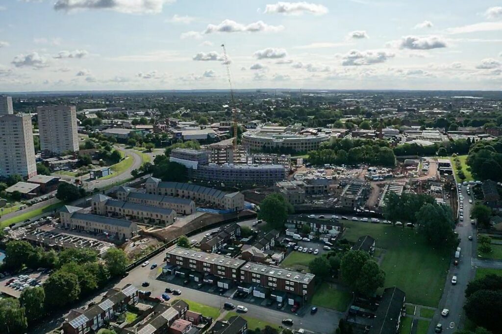 drone image of birmingham city centre