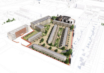 Aerial CGI of Wavensmere Homes' plans for Arkle Court, Cheltenham