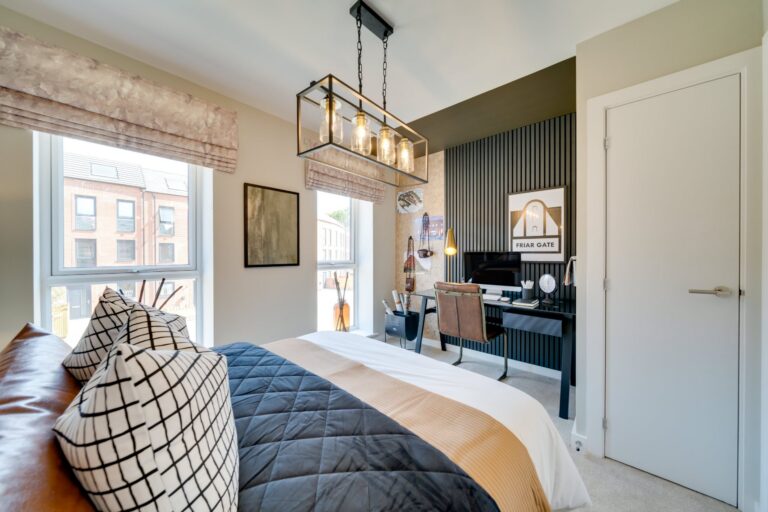 Bedroom with home office area in a Friar Gate show home